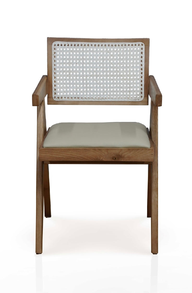 The Rattan & Leather Dining Chair - Natural